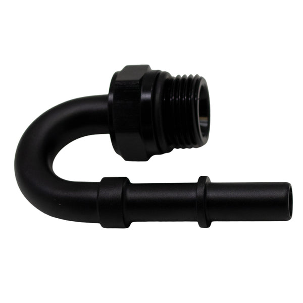 DeatschWerks 8AN ORB Male to 3/8in Male EFI Quick Connect Adapter 180-Degree - Anodized Matte Black