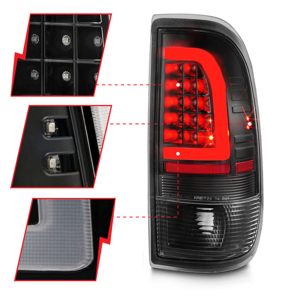 ANZO 1997-2003 fits Ford F-150 LED Tail Lights w/ Light Bar Black Housing Clear Lens