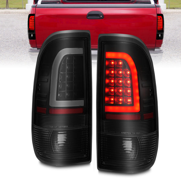 ANZO 1997-2003 fits Ford F-150 LED Tail Lights w/ Light Bar Black Housing Smoke Lens