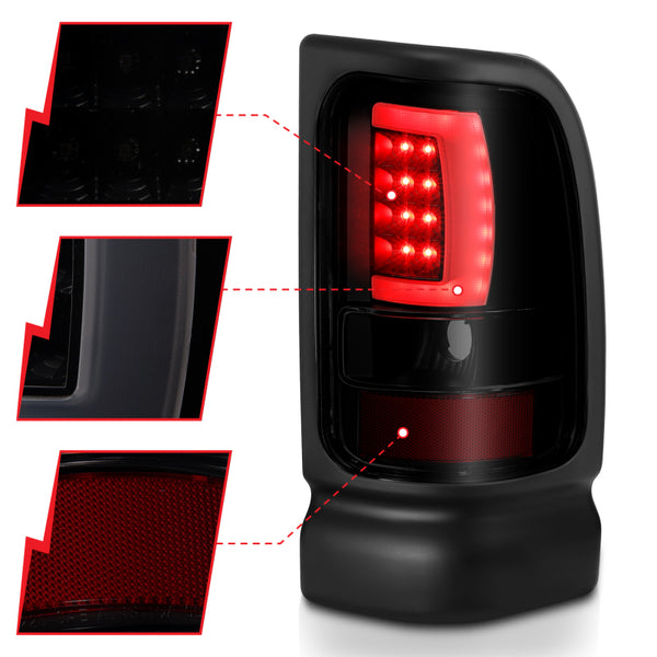 ANZO 1994-2001 fits Dodge Ram 1500 LED Taillights Plank Style Black w/Smoke Lens
