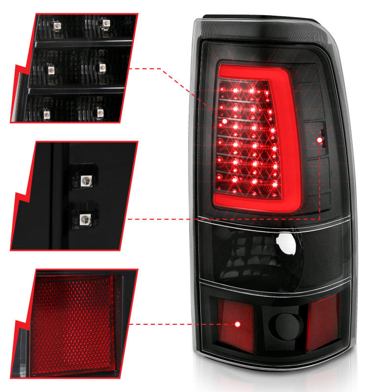 ANZO 1999-2002 fits Chevy Silverado 1500 LED Taillights Plank Style Black w/Clear Lens