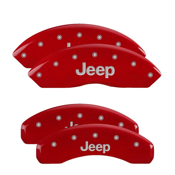 MGP 4 Caliper Covers Engraved Front & Rear fits Jeep Red finish silver ch