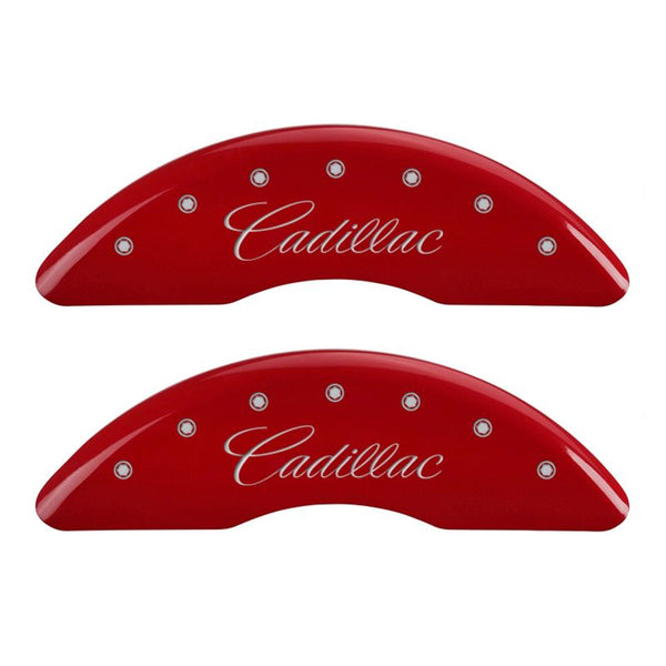 MGP 4 Caliper Covers Engraved Front fits Cadillac Engraved Rear XTS Red finish silver ch