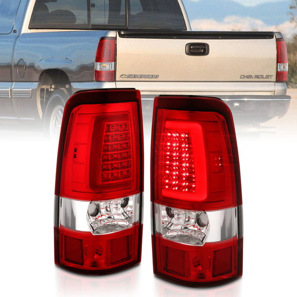 ANZO 2003-2006 fits Chevy Silverado 1500 LED Taillights Plank Style Chrome With Red/Clear Lens