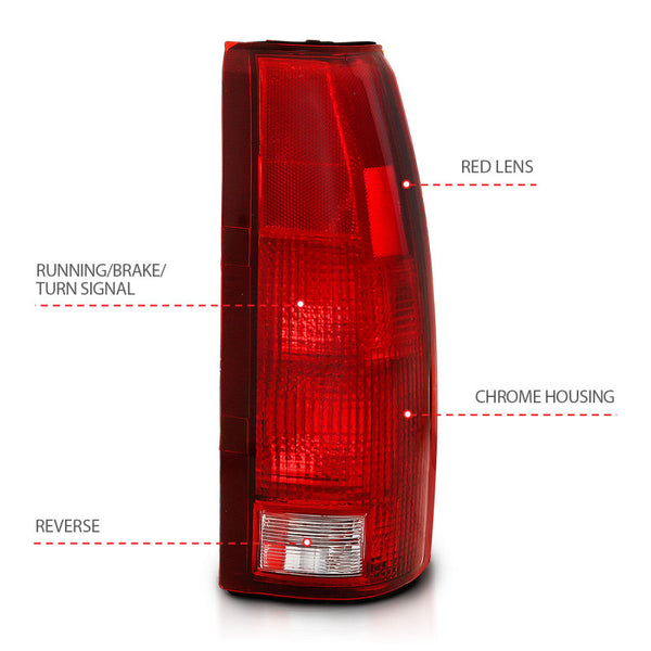 ANZO 1988-1999 fits Chevy C1500 Taillight Red/Clear Lens (OE Replacement)