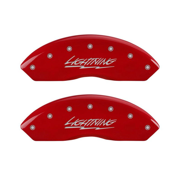 MGP 4 Caliper Covers Engraved Front & Rear Lightning Red finish silver ch