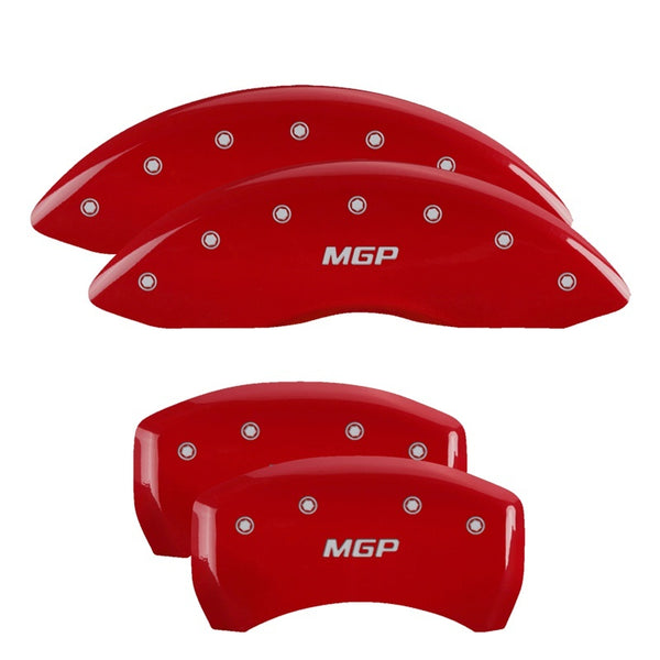 MGP 4 Caliper Covers Engraved Front fits Cadillac Engraved Rear XTS Red finish silver ch
