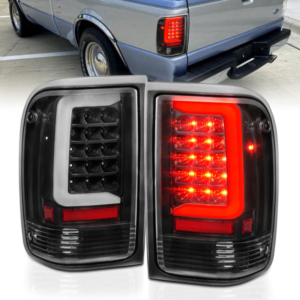 ANZO 1993-1997 fits Ford  Ranger LED Tail Lights w/ Light Bar Black Housing Clear Lens