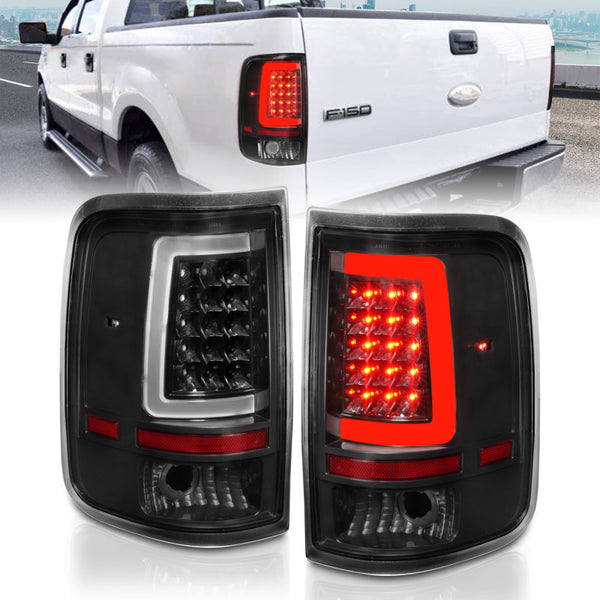 ANZO 2004-2006 fits Ford F-150 LED Tail Lights w/ Light Bar Black Housing Clear Lens