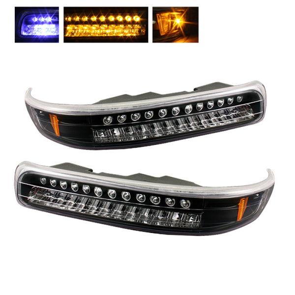 Xtune fits Chevy Silverado 99-02 LED Amber Bumper Lights Black CBL-CS99-LED-BK