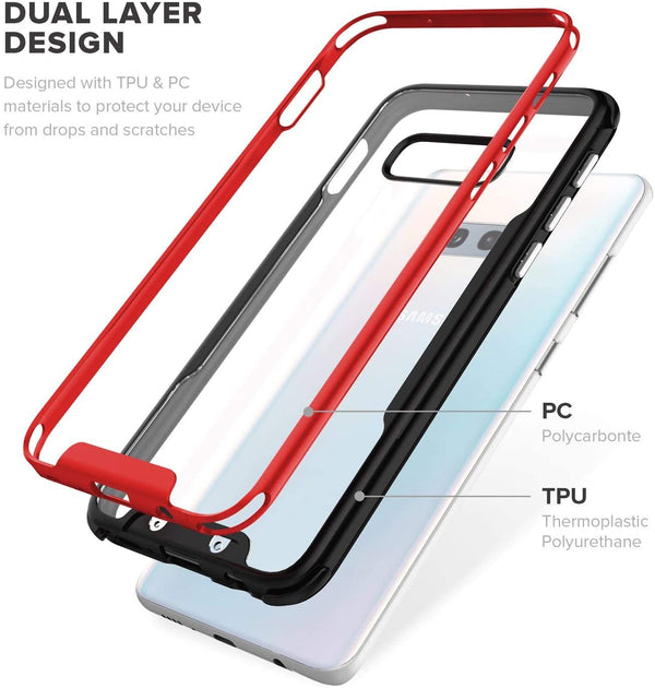 ZIZO Fuse Series for Samsung Galaxy S10e Case Thin Dual Layered w/ Tempered Glass - Red/Clear