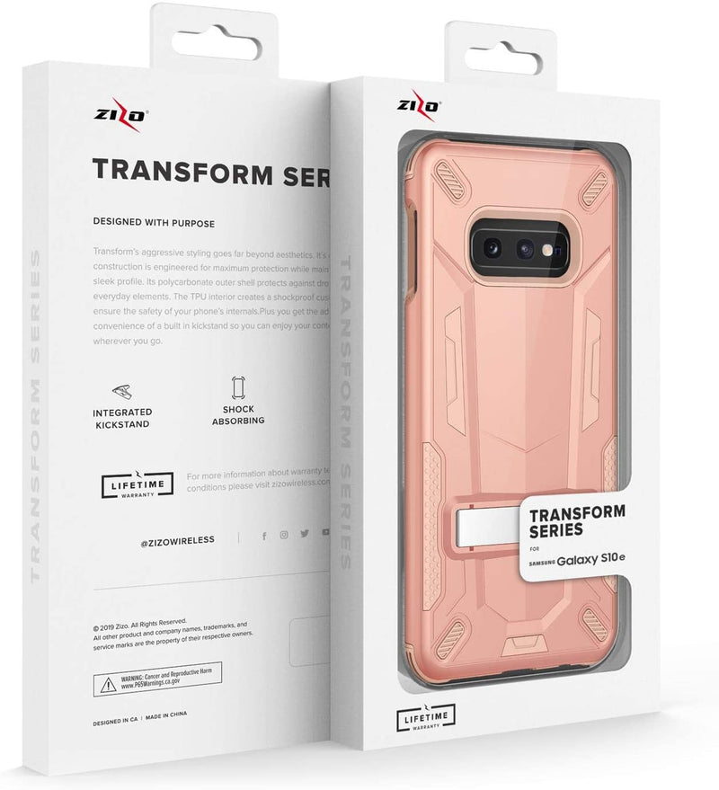 ZIZO Transform Series for Samsung Galaxy S10e Case Dual Layered with Built in Kickstand Slim and Shockproof Rose Gold Peach