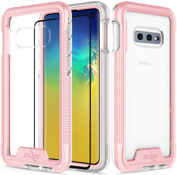 ZIZO ION Series for Samsung Galaxy S10e Case Military Grade Drop Tested w/Tempered Glass Screen Protector Rose Gold Clear