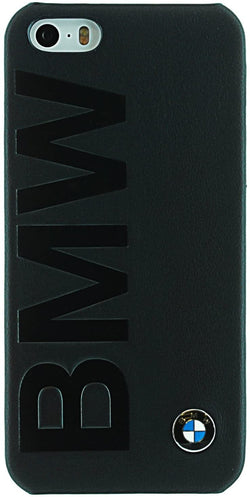 BMW Real Leather Hard Case for iPhone 5/5s -Black BMW Letters on Black Leather