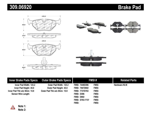 StopTech Performance 01-02 fits BMW Z3 / 03-09 Z4 / 10/90-07 3 Series / 99-09 fits Saab 9-5 Rear Brake Pads
