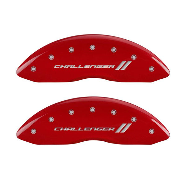 MGP 4 Caliper Covers Engraved Front & Rear With stripes/Challenger Red finish silver ch