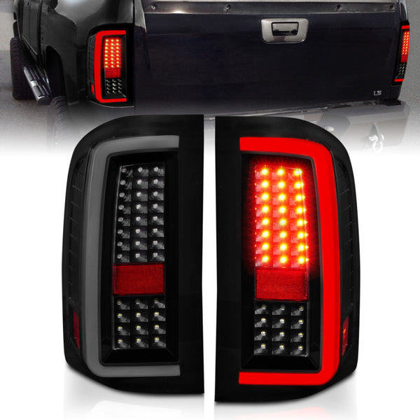 ANZO 2007-2013 fits Chevrolet Silverado1500/ 2500/ 3500 LED Tail Lights w/ Light Bar Black Housing Smoke