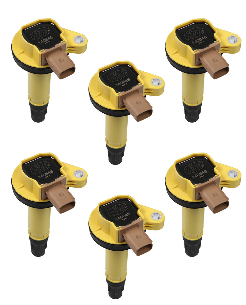 ACCEL 140646-6 Coil - fits Ford 3.5L V6 EcoBoost 6pk - Yellow
