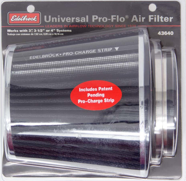 EDELBROCK 43640 Pro-Flo Air Filter Cone 6.70 Tall Black/Chrome