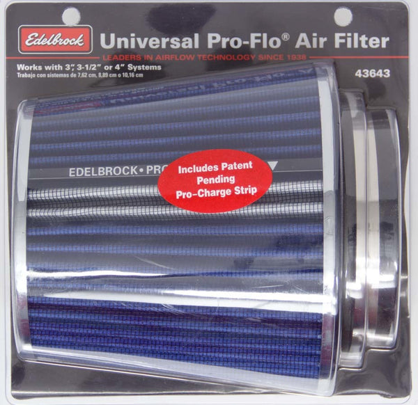 EDELBROCK 43643 Pro-Flo Air Filter Cone 6.70 Tall Blue/Chrome