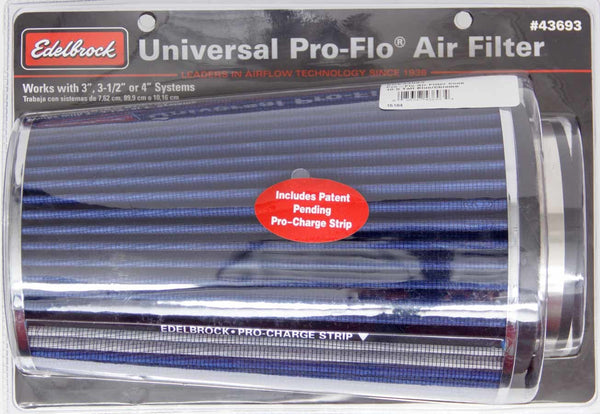 EDELBROCK 43693 Pro-Flo Air Filter Cone 10.5 Tall Blue/Chrome