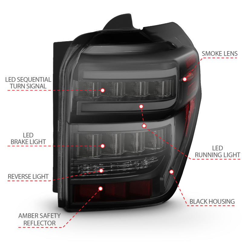 ANZO 2014-2020 fits Toyota 4Runner T.L Black Housing Smoke Lens Red Light Bar W/Sequential