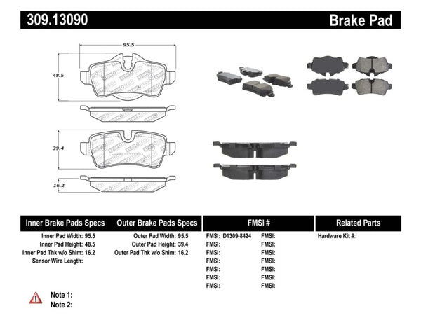 StopTech Performance 07-09 fits Mini Cooper/Cooper S Rear Brake Pads