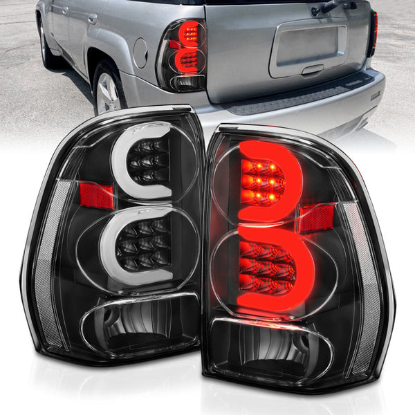 ANZO 2002-2009 fits Chevrolet Trailblazer LED Tail Lights w/ Light Bar Black Housing Clear Lens