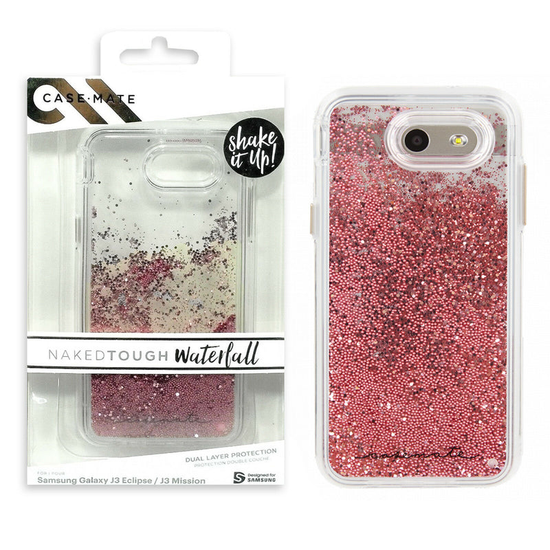 Case-Mate Naked Tough Waterfall Case for Samsung J3 Eclipse/Mission - Clear/Pink Glitter