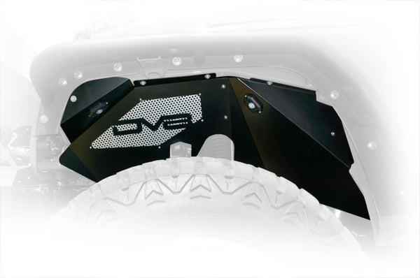 DV8 Offroad 07-18 fits Jeep Wrangler JK Front Aluminum Inner Fender w/ Rock Lights - Black