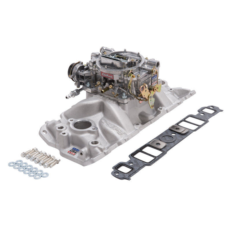 Edelbrock Manifold And Carb Kit Performer Eps Small Block fits Chevrolet 1957-1986 Natural Finish