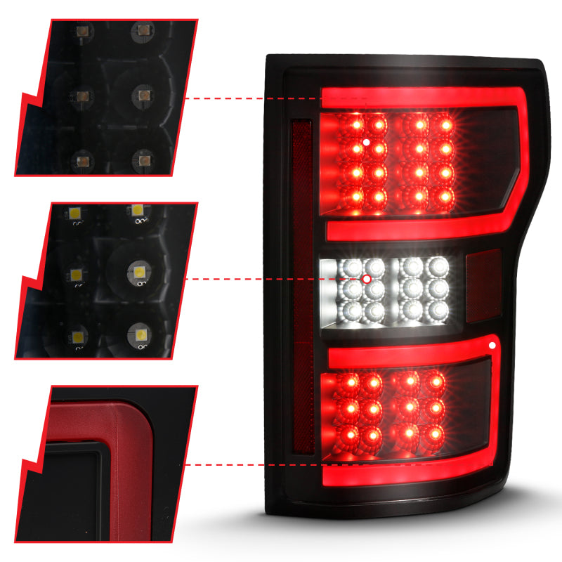 ANZO 18-19 fits Ford F-150 LED Taillight Black Housing Clear Lens Red Light Bar W/Sequential