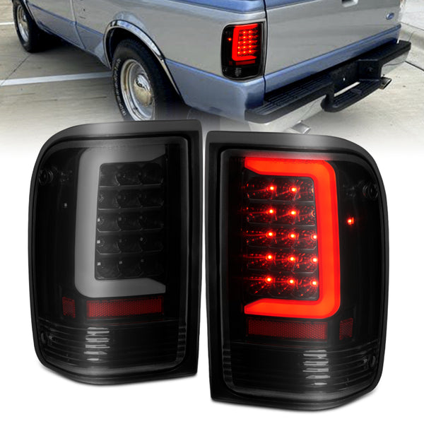 ANZO 1993-1997 fits Ford  Ranger LED Tail Lights w/ Light Bar Black Housing Clear Lens