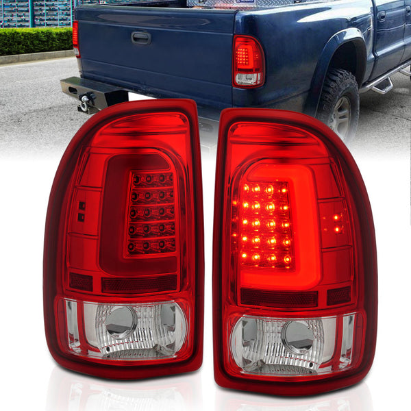 ANZO 1997-2004 fits Dodge Dakota LED Taillights Chrome Housing Red Lens Pair