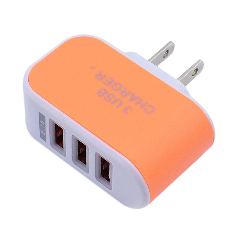 Micro USB 2.1A LED Wall Charger with 3 USB Ports-Orange