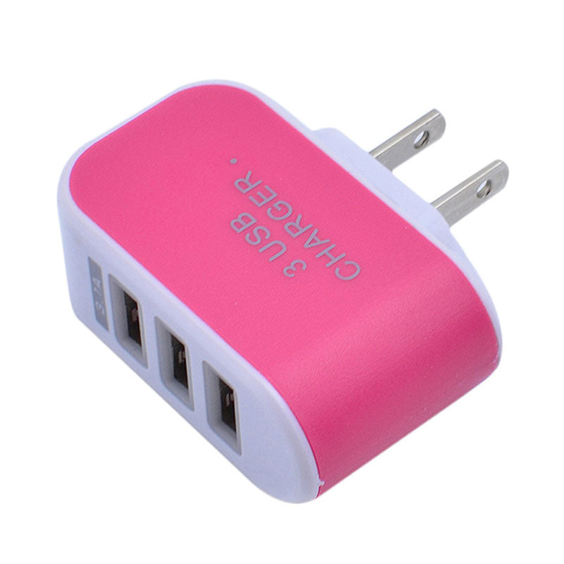 Micro USB 2.1A LED Wall Charger with 3 USB Ports-Pink