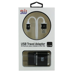SW 2 IN 1 TRAVEL CHARGER FOR IPHONE 6 / 7 - BLACK