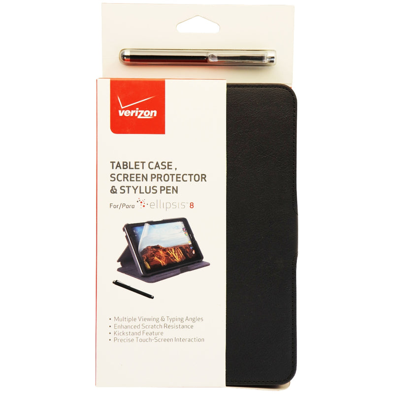 Verizon Folio Case Stylus Pen and Screen Protector Bundle for Ellipsis 8 - Black